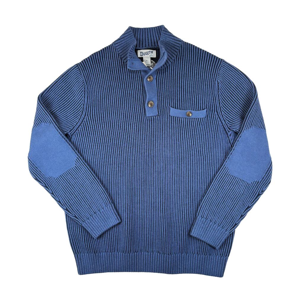 Duluth Trading Co Sweater Men XL Blue NWT Brigadier Button Mock Neck Heavyweight